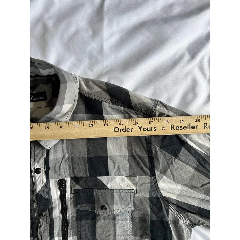 7 Diamonds Shirt Mens XL Black Gray White Plaid Button Down Embroidered Pockets - Picture 11 of 15